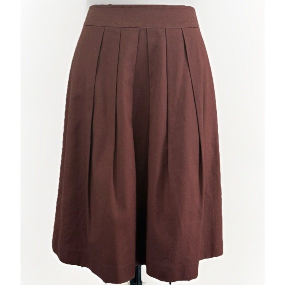 Burberry London Brown Pleated A-Line Midi Skirt Womens Size 6 Check Lined EUC